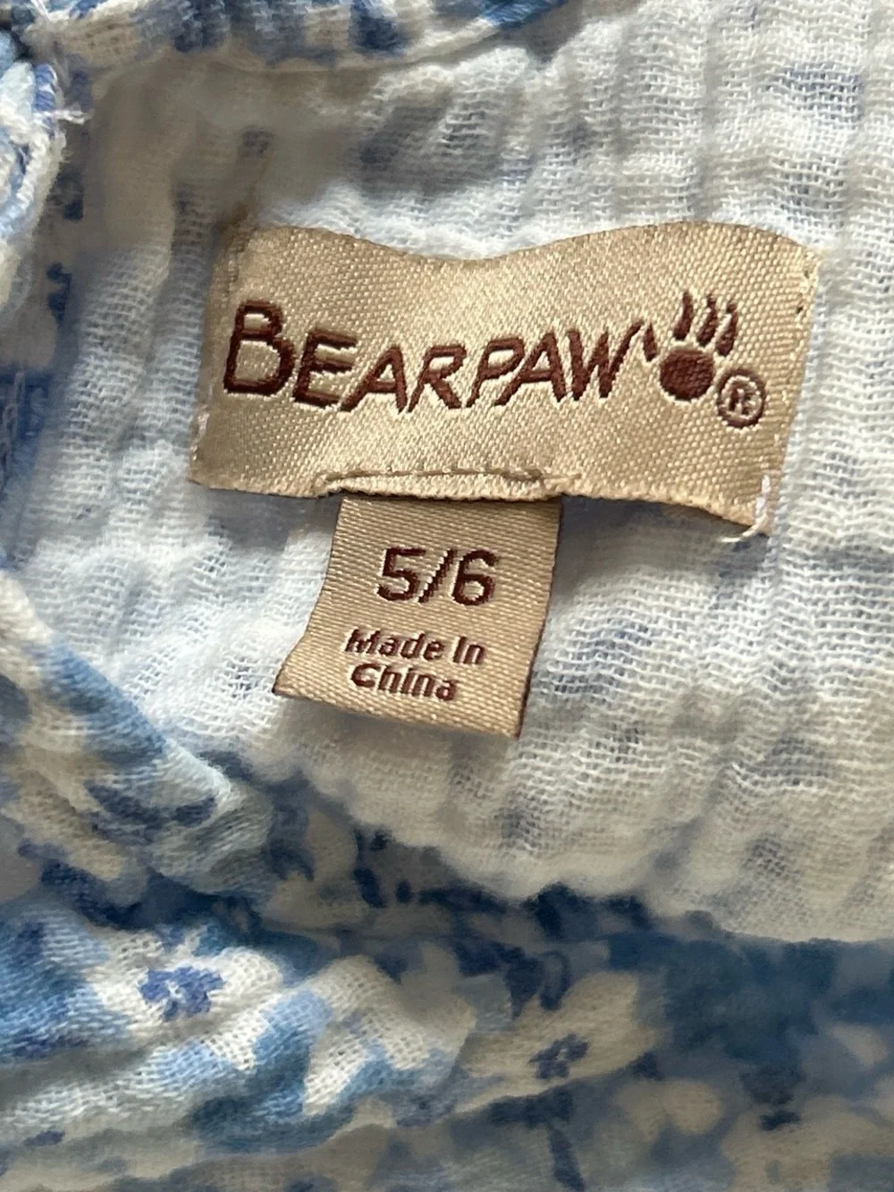 Bearpaw girls blue and white floral seersucker dress with ruffle hem size 5/6